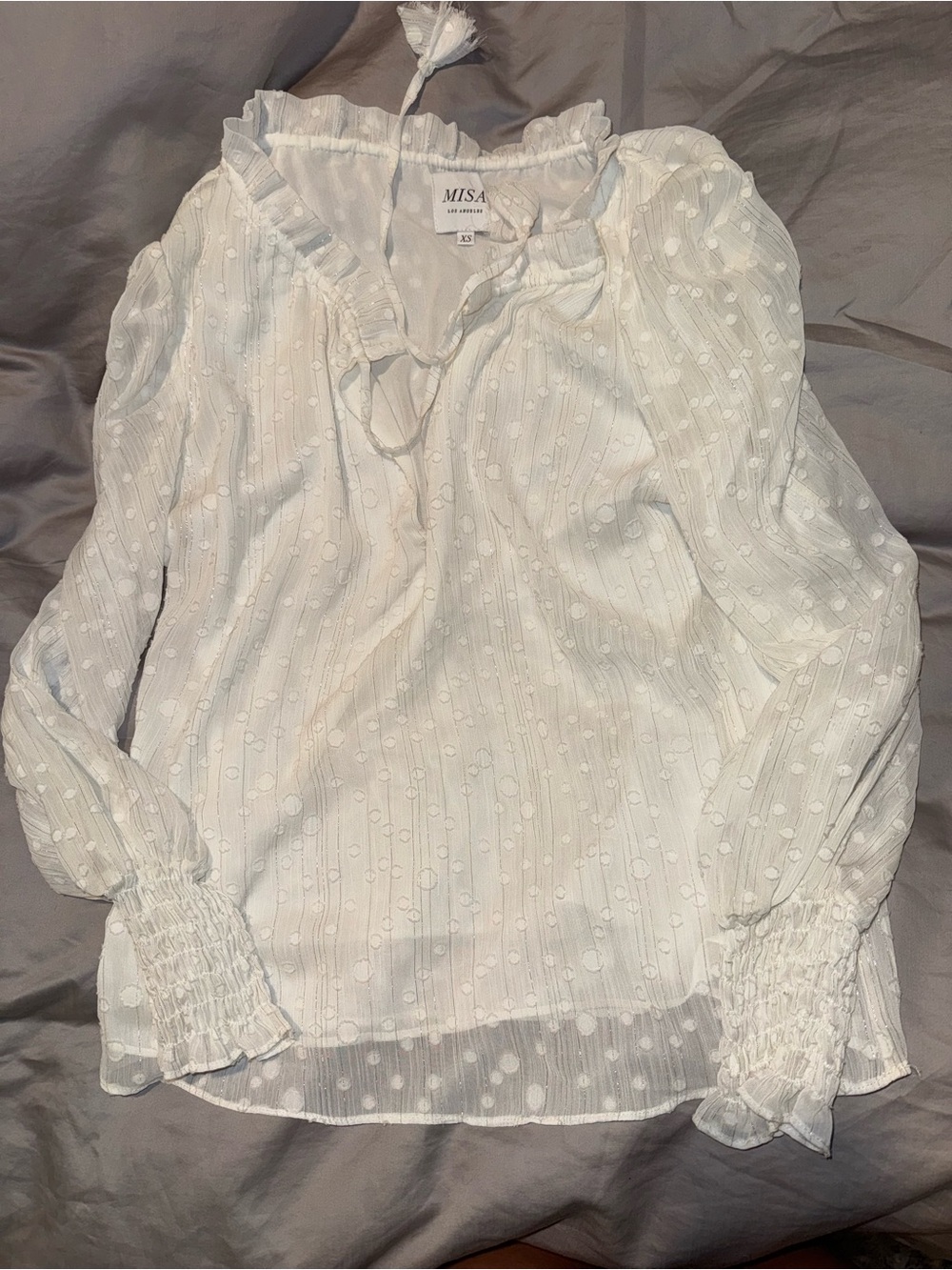 MISA Siena Top + Marion Skirt Set XS Off White Clip Dot Lurex Ruffle - Picture 13 of 16